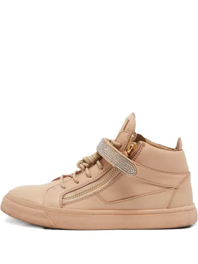 Pre-owned Giuseppe Zanotti Vintage Crystal Leather Sneakers In Neutral