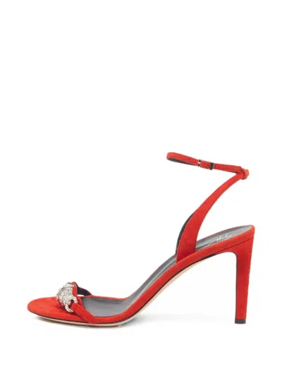 Pre-owned Giuseppe Zanotti Vintage Crystal-embellished Ankle-strap Heeled Sandals In Red
