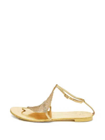 Pre-owned Giuseppe Zanotti Vintage Crystal-embellished Flat Sandals In Gold