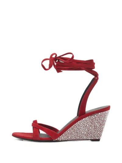 Pre-owned Giuseppe Zanotti Vintage Crystal-embellished Lace-up Sandals In Red