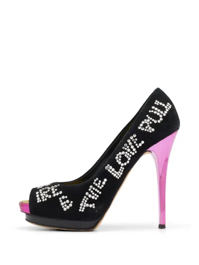 Pre-owned Giuseppe Zanotti Vintage Crystal-embellished Peep-toe Platform Pumps In Black