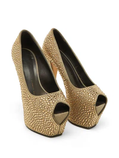 Pre-owned Giuseppe Zanotti Vintage Crystal-embellished Platform Pumps In Gray