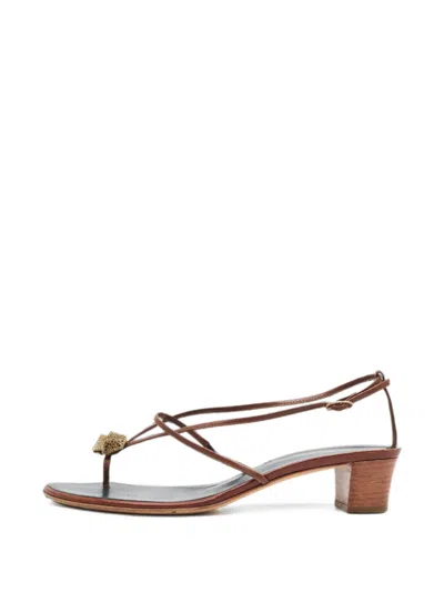Pre-owned Giuseppe Zanotti Vintage Crystal-embellished Thong Sandals In Brown