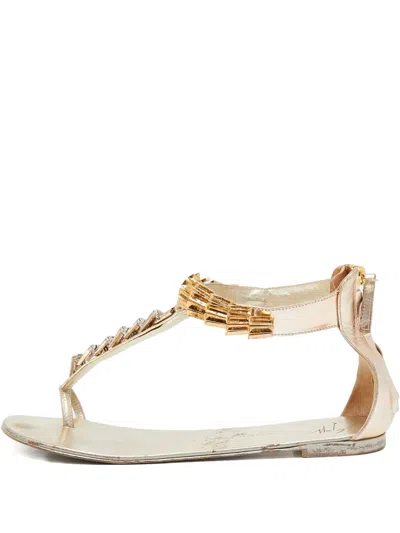 Pre-owned Giuseppe Zanotti Vintage Embellished Flat Sandals In Gold