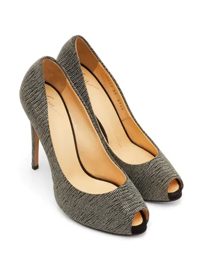 Pre-owned Giuseppe Zanotti Vintage Embossed Peep-toe Pumps In Gray