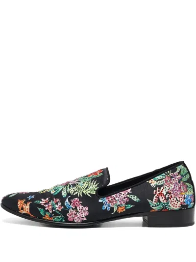 Pre-owned Giuseppe Zanotti Vintage Floral-embroidered Loafers In Black