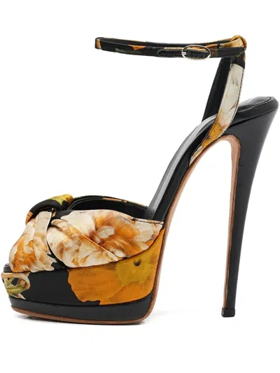 Pre-owned Giuseppe Zanotti Vintage Floral-print Platform Heeled Sandals