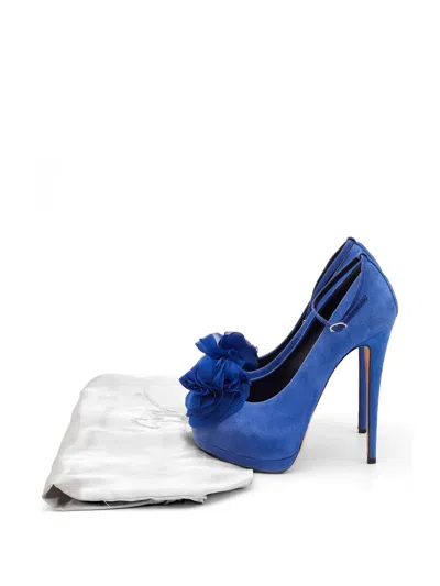 Pre-owned Giuseppe Zanotti Vintage Flower-appliqué Platform Pumps In Blue