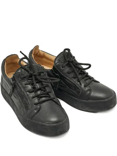 Pre-owned Giuseppe Zanotti Vintage Frankie Zip Leather Trainers In Black