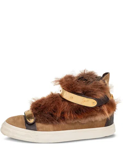 Pre-owned Giuseppe Zanotti Vintage Fur Suede Sneakers In Brown