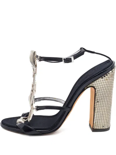 Pre-owned Giuseppe Zanotti Vintage Geometric Metal Mesh Sandals In Black