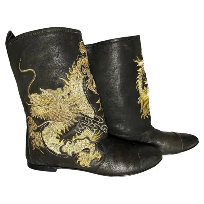 Pre-owned Giuseppe Zanotti Vintage  Black Leather Flat Boots, Size 36