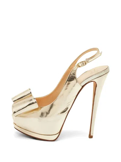 Pre-owned Giuseppe Zanotti Vintage Giuseppe Zanotti Bow-embellished Platform Slingback Pumps In Gold