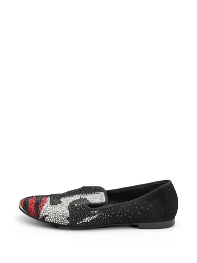 Pre-owned Giuseppe Zanotti Vintage Joker Smoking Suede Crystal-embellished Slippers In Black