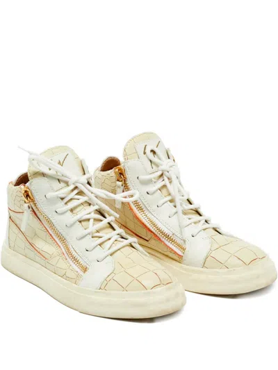Pre-owned Giuseppe Zanotti Vintage Kriss Embossed-leather High-top Sneakers In Neutral