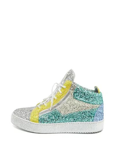 Pre-owned Giuseppe Zanotti Vintage Kriss Glitter-finish Sneakers In Silver