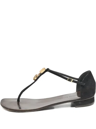 Pre-owned Giuseppe Zanotti Vintage Leather Crystal-embellished Sandals In Black