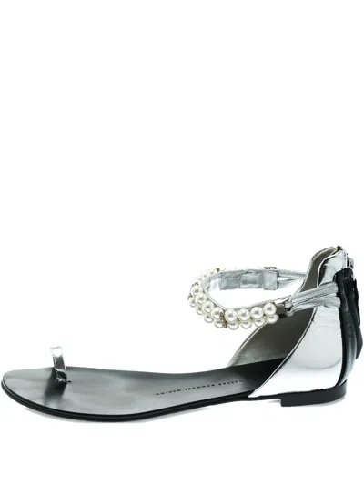 Pre-owned Giuseppe Zanotti Vintage Leather Flat Sandals In Gray