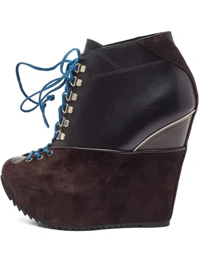 Pre-owned Giuseppe Zanotti Vintage Leather Wedge Boots In Brown