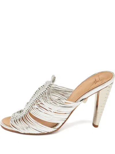 Pre-owned Giuseppe Zanotti Vintage Leather Woven Mules In Gray