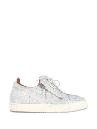 Pre-owned Giuseppe Zanotti Vintage May London Glitter Zip Sneakers In White