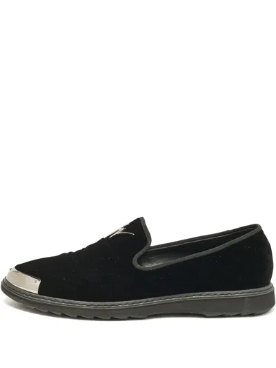 Pre-owned Giuseppe Zanotti Vintage Metallic-capped Slip-on Shoes In Black