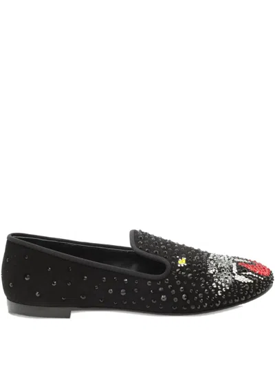 Pre-owned Giuseppe Zanotti Vintage Panther Crystal Loafers In Black