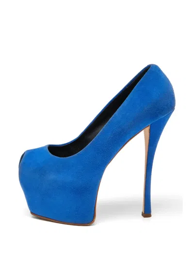 Pre-owned Giuseppe Zanotti Vintage Peep-toe Platform Pumps In Blue