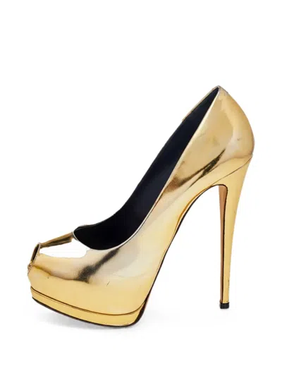 Pre-owned Giuseppe Zanotti Vintage Peep-toe Platform Pumps In Gold