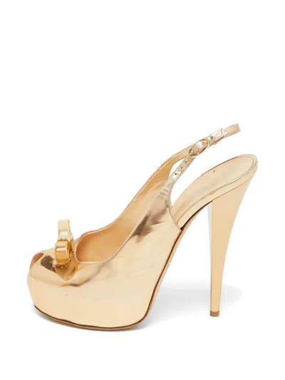 Pre-owned Giuseppe Zanotti Vintage Peep-toe Platform Slingback Heeled Sandals In Gold