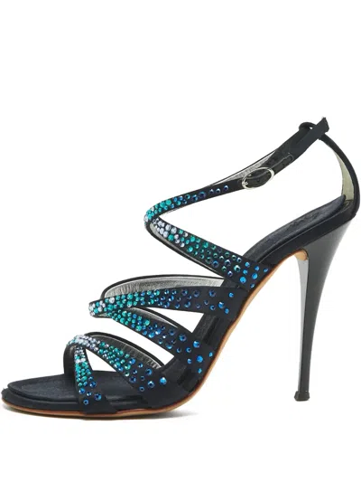 Pre-owned Giuseppe Zanotti Vintage  100mm Strappy Crystal-embellished Sandals In Black
