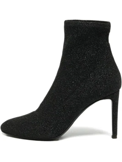 Pre-owned Giuseppe Zanotti Vintage  110mm Glitter Stiletto Boots In Black