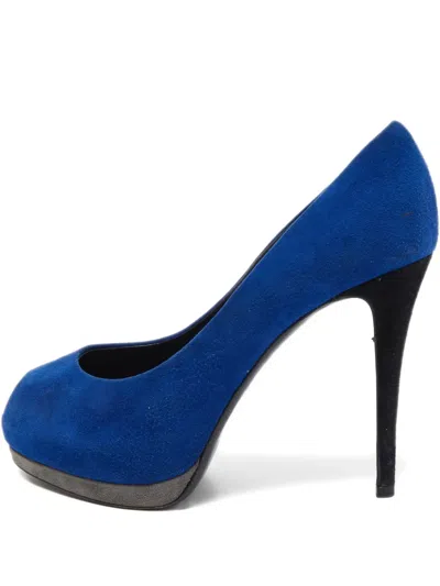 Pre-owned Giuseppe Zanotti Vintage  110mm Suede Peeptoe Pumps In Blue