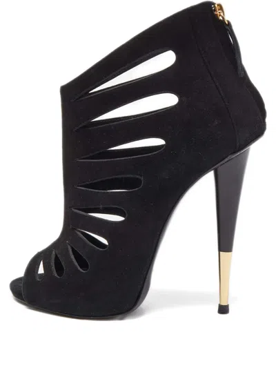Pre-owned Giuseppe Zanotti Vintage  125mm Cutout Suede Booties In Black