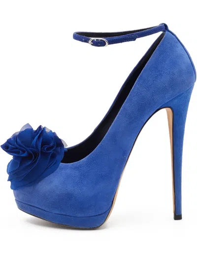 Pre-owned Giuseppe Zanotti Vintage  145mm Floral-appliqué Pumps In Blue