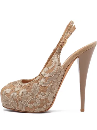 Pre-owned Giuseppe Zanotti Vintage  145mm Lace-embroidered Slingback Pumps