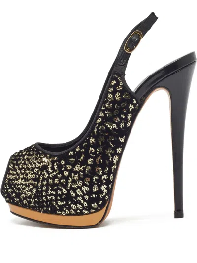 Pre-owned Giuseppe Zanotti Vintage  145mm Sequin-embellished Sandals In Black