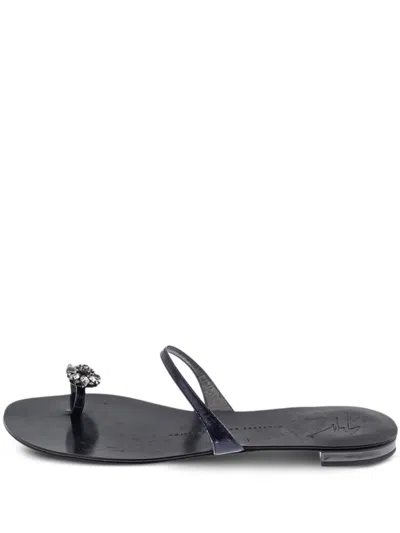 Pre-owned Giuseppe Zanotti Vintage  Crystal-embellished Flat Sandals In Black