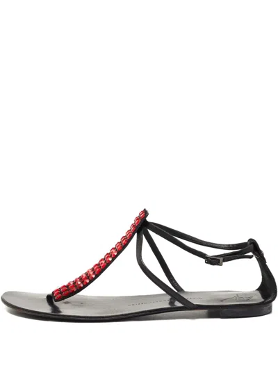 Pre-owned Giuseppe Zanotti Vintage  Crystal-embellished Leather Sandals In Black