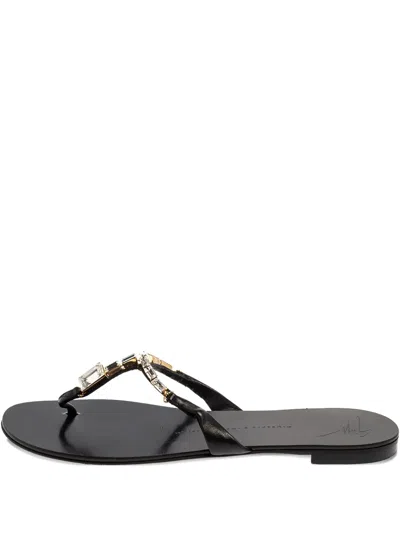 Pre-owned Giuseppe Zanotti Vintage Crystal-embellishment Leather Sandals In Black