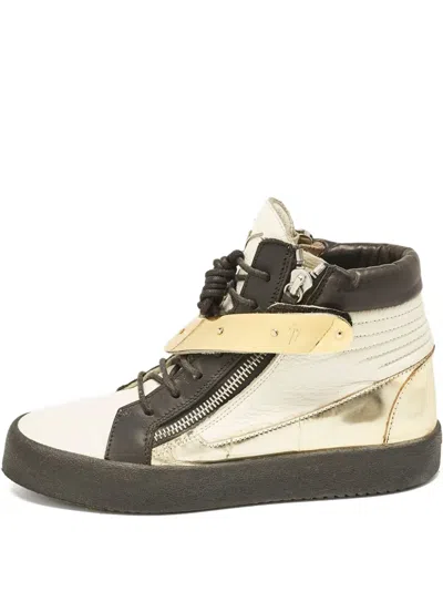 Pre-owned Giuseppe Zanotti Vintage  Hero Metallic Leather High-top Sneakers In Neutral