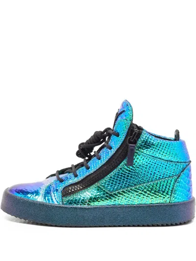 Pre-owned Giuseppe Zanotti Vintage  Iridescent High-top Sneakers In Blue