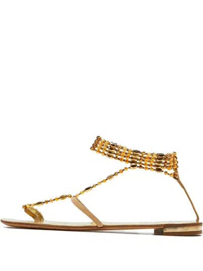 Pre-owned Giuseppe Zanotti Vintage  Leather Beaded Sandals In Gold