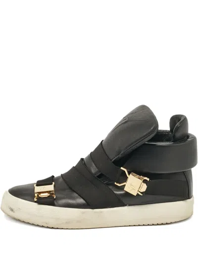 Pre-owned Giuseppe Zanotti Vintage  Leather Buckled Sneakers In Black