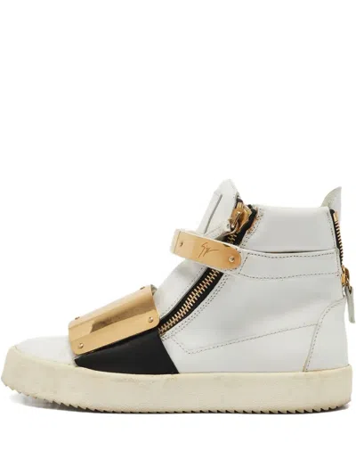 Pre-owned Giuseppe Zanotti Vintage  Metallic-strap High-top Trainers In White
