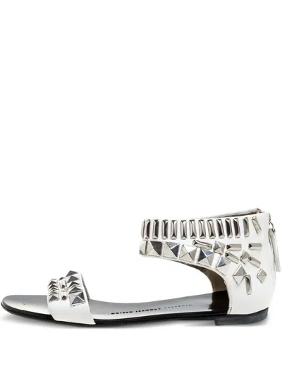 Pre-owned Giuseppe Zanotti Vintage  Studded Flat Sandals In White