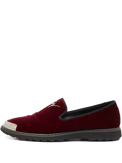 Pre-owned Giuseppe Zanotti Vintage  Velvet Slip-on Loafers In Red