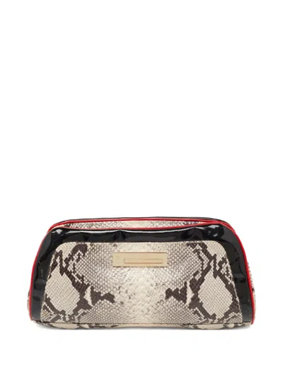 Pre-owned Giuseppe Zanotti Vintage Python-effect Logo-plaque Clutch Bag In Neutral