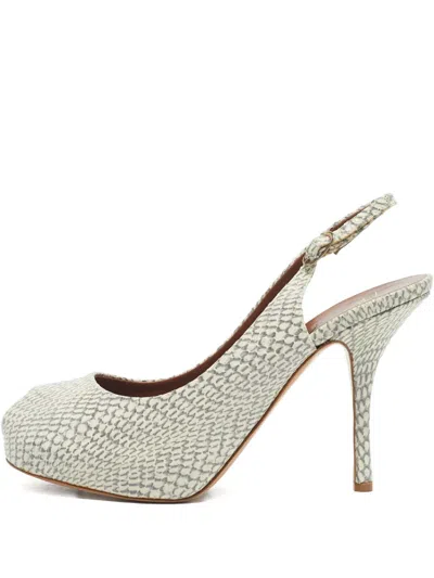 Pre-owned Giuseppe Zanotti Vintage Python-embossed Peep Toe Pumps In Neutral