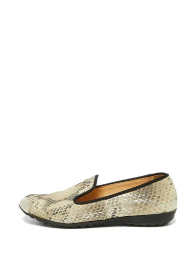 Pre-owned Giuseppe Zanotti Vintage Python-embossed Leather Slippers In Neutral